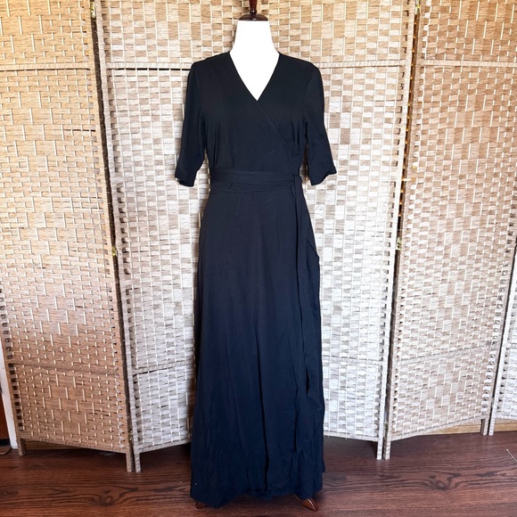 Black stretch knit eShakti wrap dress 1X / 18W - Picture 2 of 14